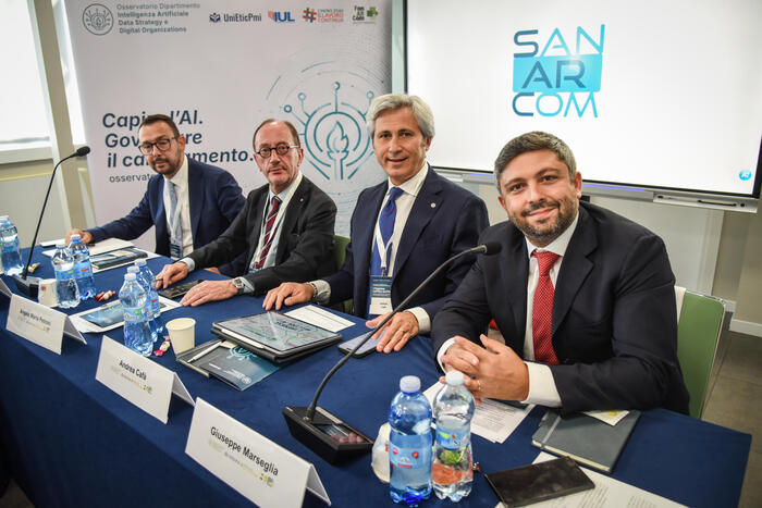 Panel di relatori durante l’evento L’Impresa nell’Era dell’AI dell’Osservatorio UniEticPmi